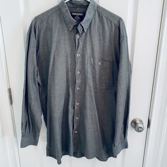 Thunder Shirt Mens Large Gray Button Down Long Sleeve Pocket Casual Classic L - Picture 1 of 3